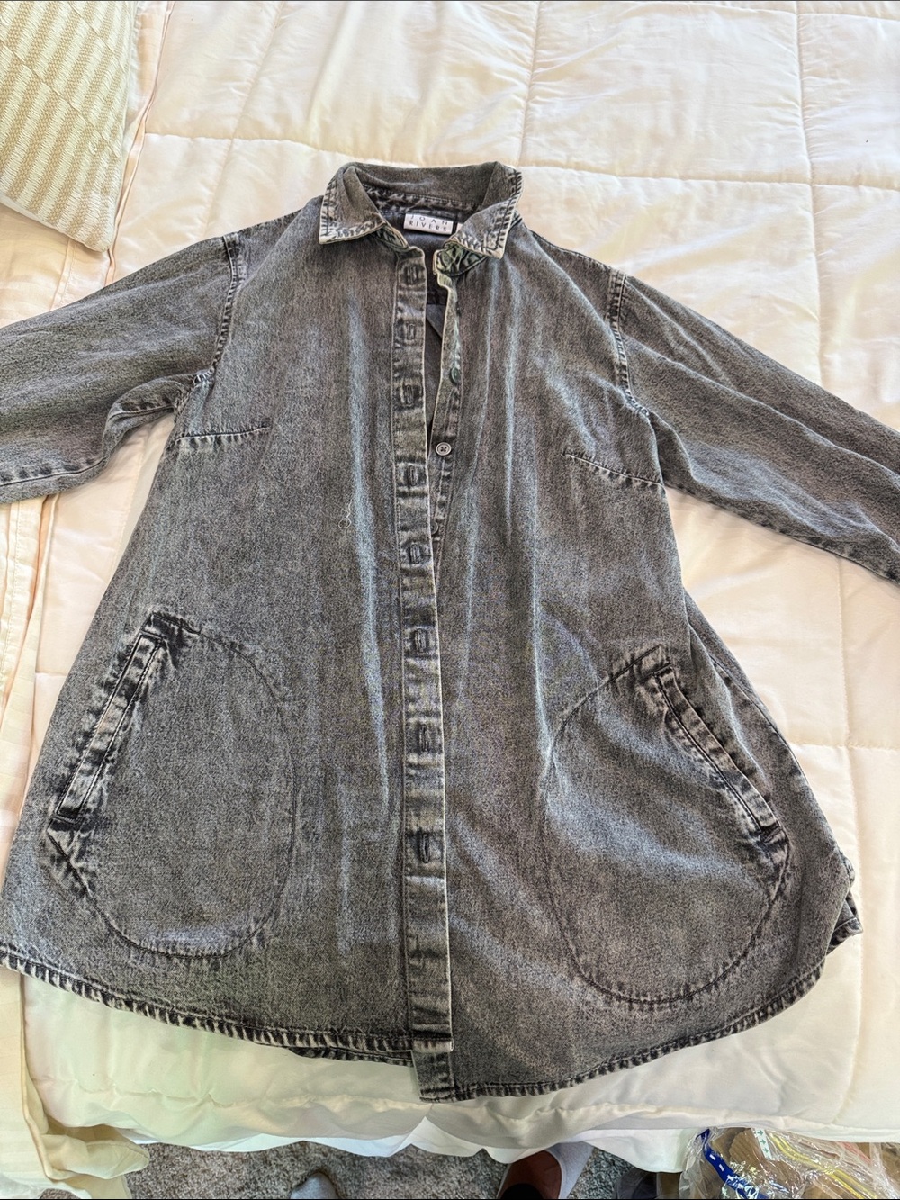 Joan Rivers Washed Black Denim Shirt Jacket